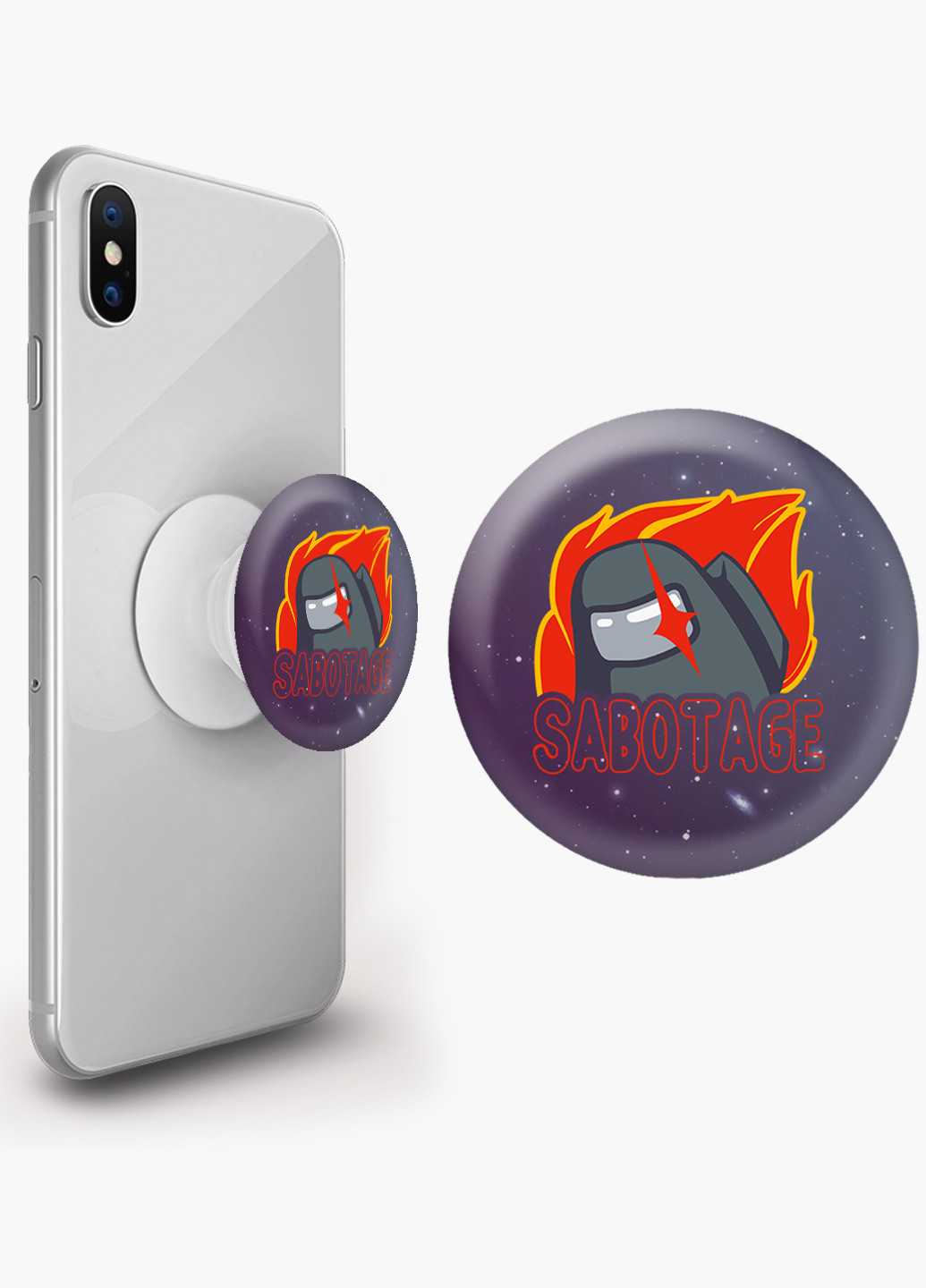 Попсокет (Popsockets) держатель для смартфона Амонг Ас (Sabotage Among Us) (8754-2426) Черный MobiPrint (216836455)