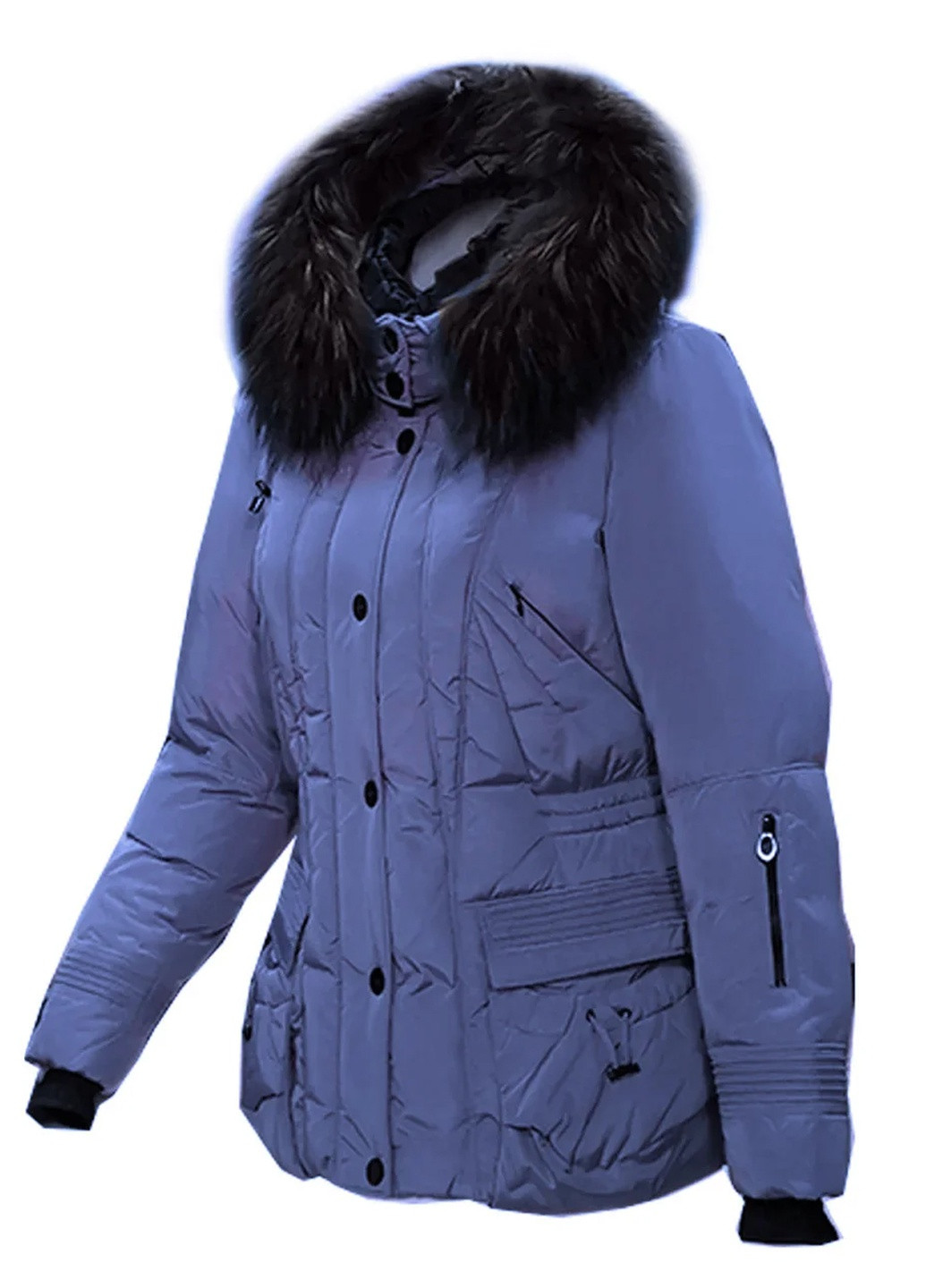 Синяя зимняя куртка на натуральном пуху с капюшоном с мехом енота Mirage