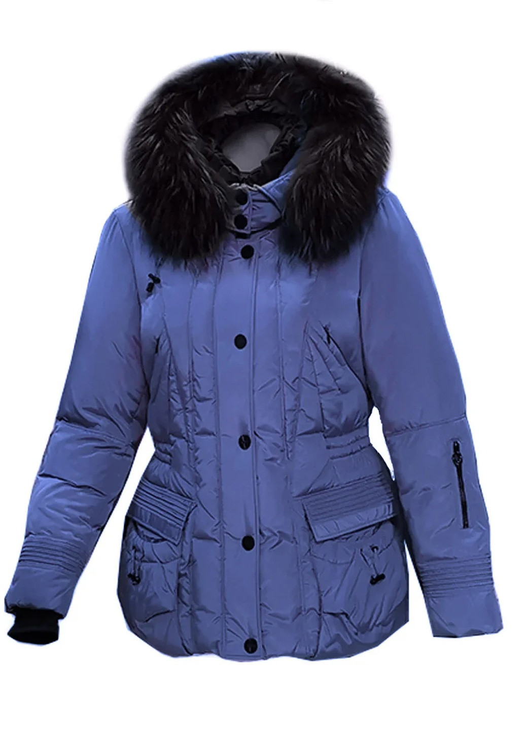 Синя зимня куртка на натуральному пуху з капюшоном з хутром єнота Mirage