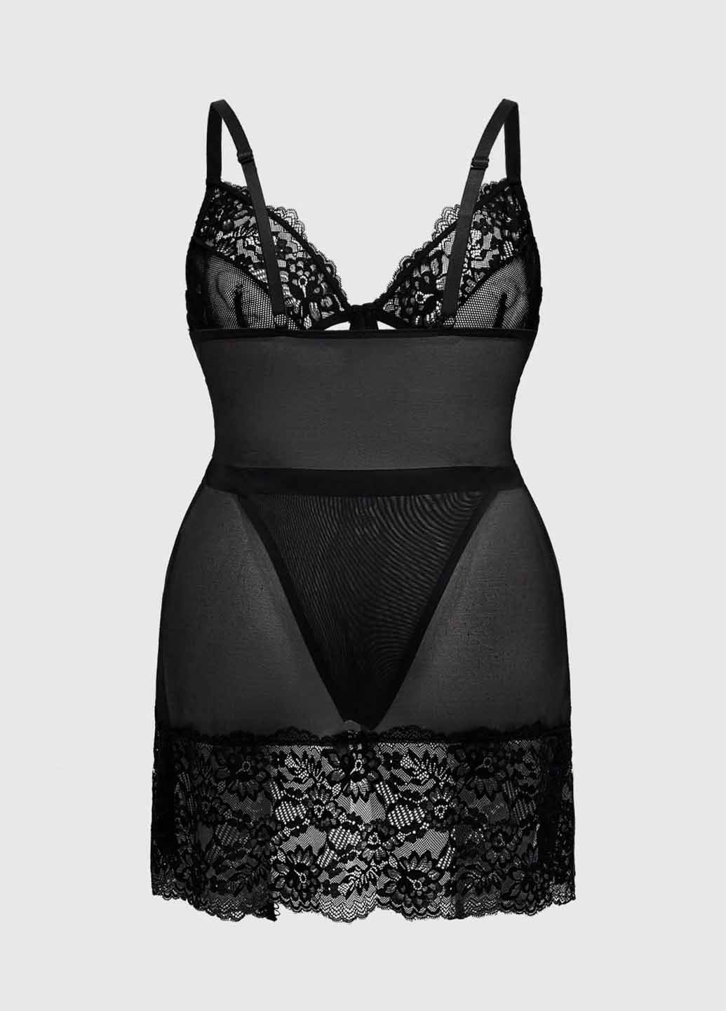 Чорний демісезонний комплект (комбінація, трусики) SHEIN