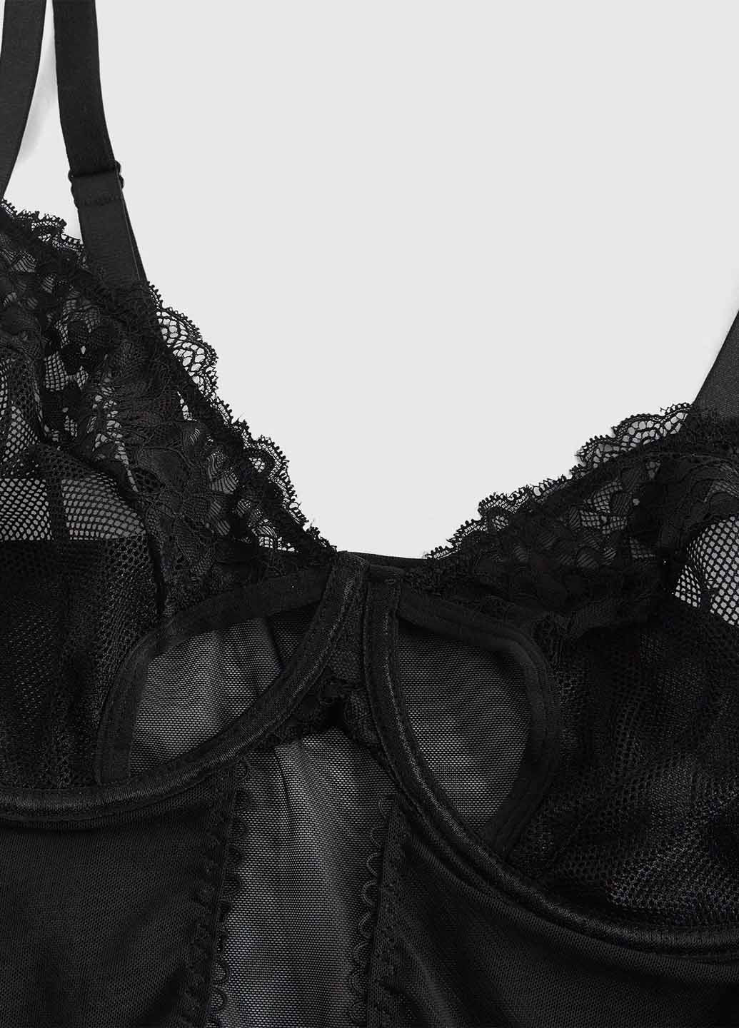 Чорний демісезонний комплект (комбінація, трусики) SHEIN