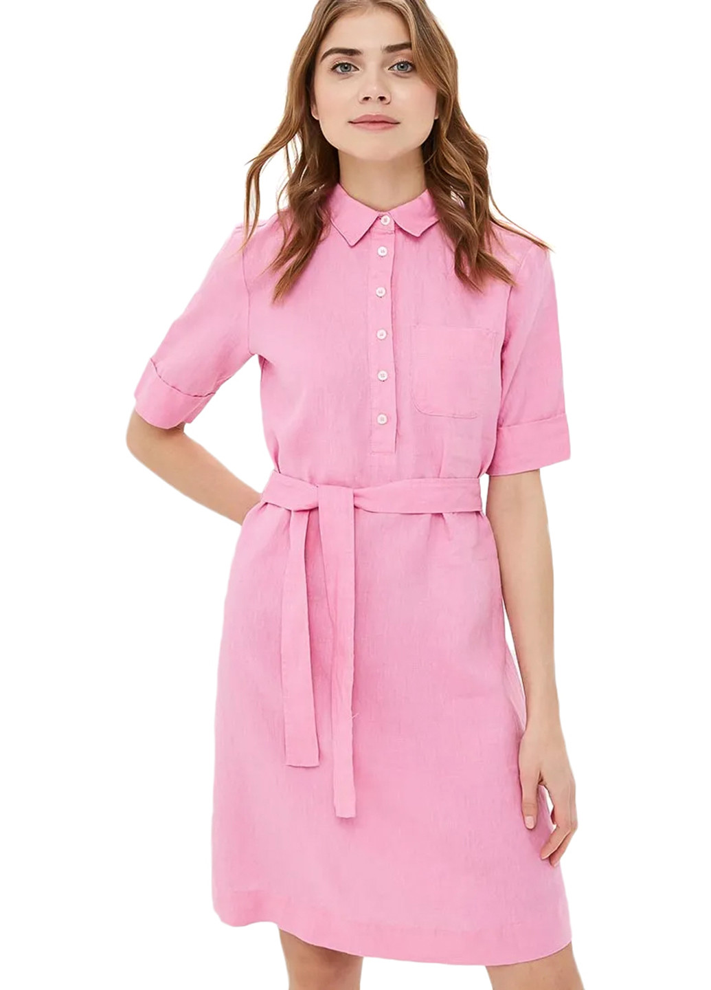Розовое кэжуал платье рубашка United Colors of Benetton однотонное