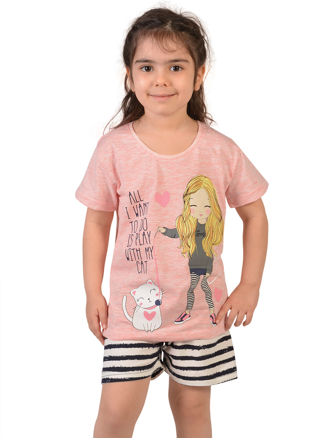 Розовая всесезон пижама (футболка, шорты) футболка + шорты Nicoletta