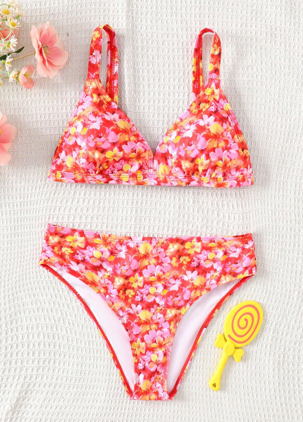 Фуксиновий (колору Фукія) літній купальник (ліф, трусики) бікіні, роздільний SHEIN