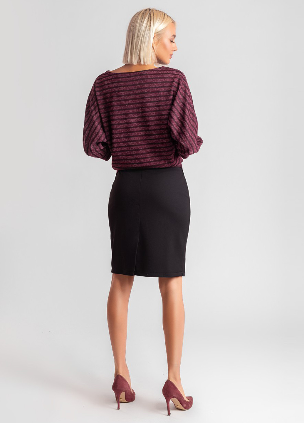 Костюм (блуза, юбка) Charm Collection юбочный полоска бордовый кэжуал