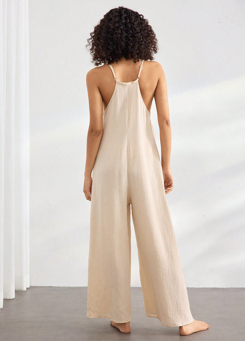 Комбинезон SHEIN комбинезон-брюки однотонный кремовый домашний хлопок