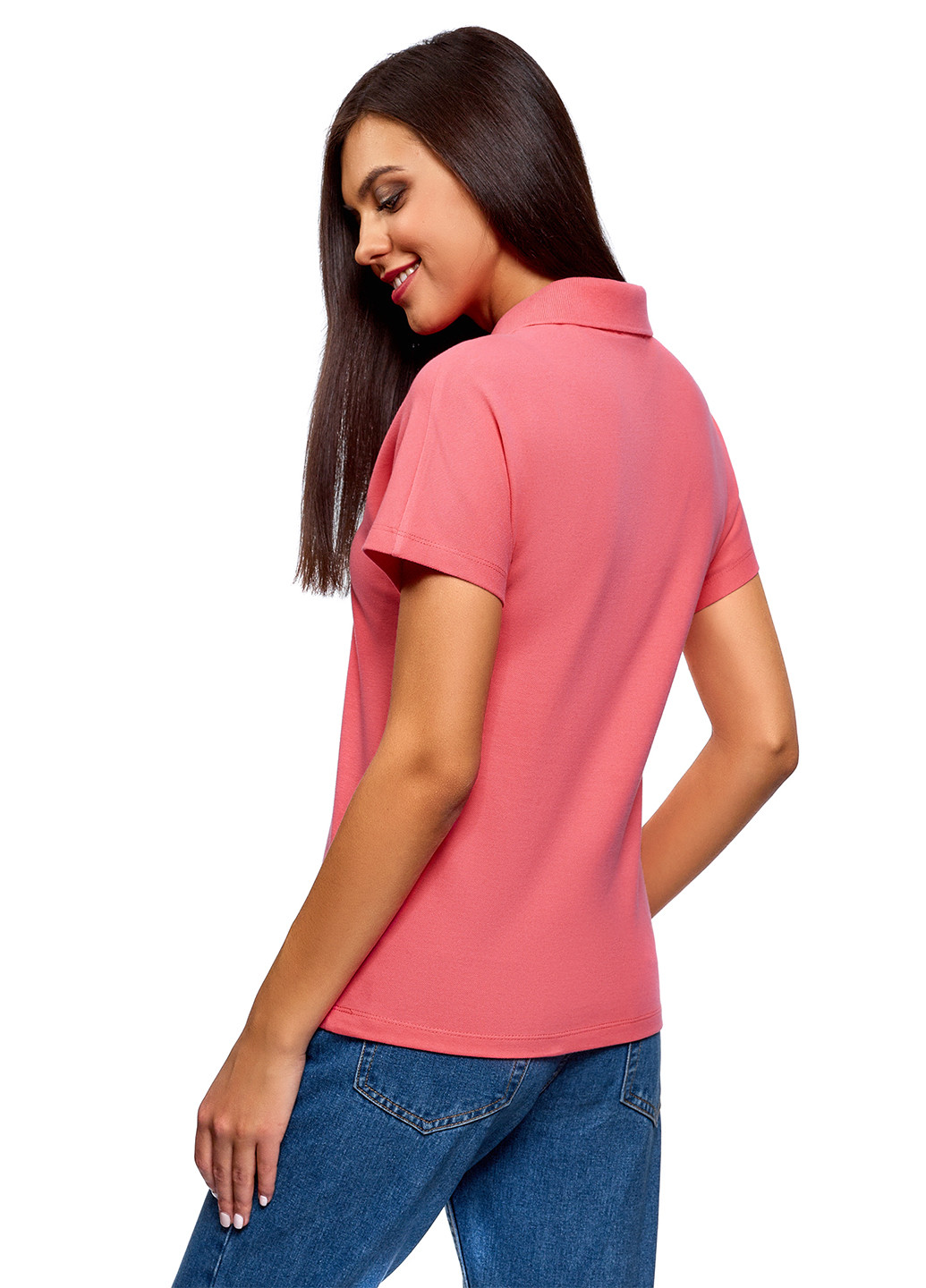 Светло-розовая женская футболка-поло Oodji однотонная