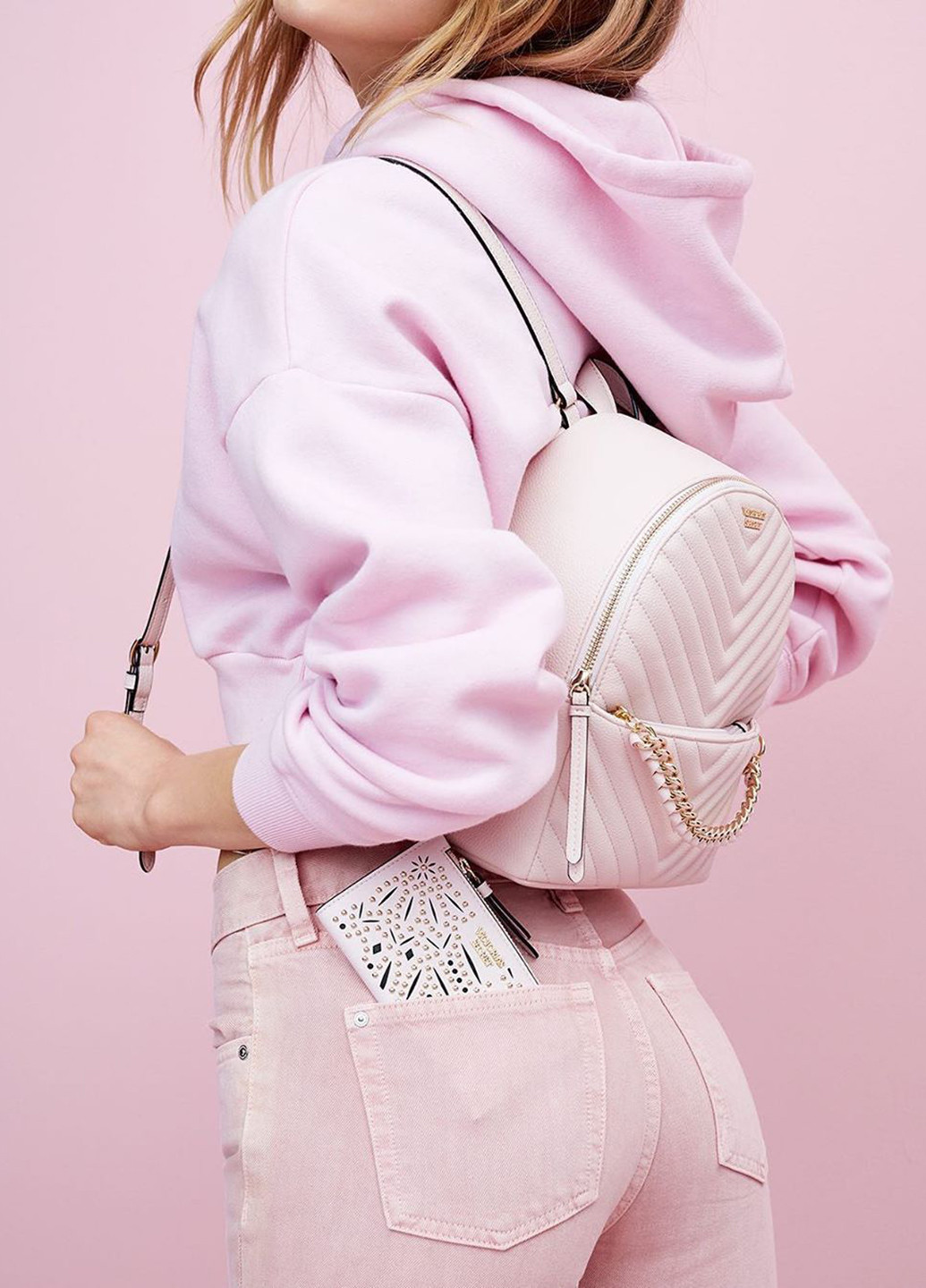 Рюкзак Victoria's Secret однотонный светло-розовый кэжуал