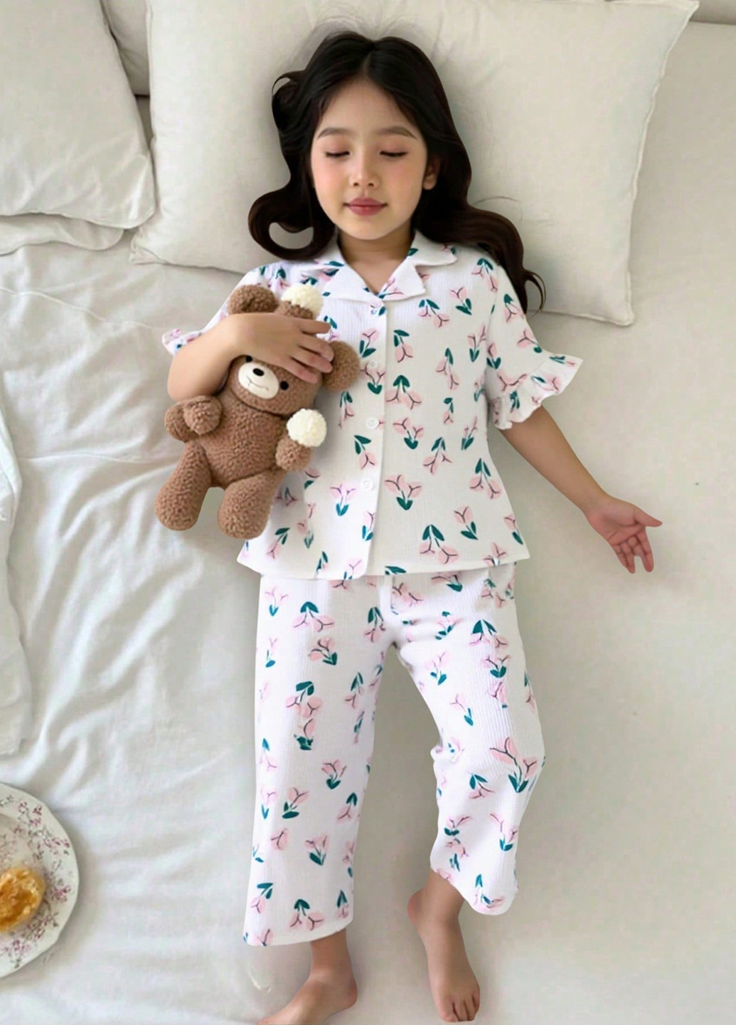 Молочная всесезон пижама (рубашка, брюки) рубашка + брюки SHEIN