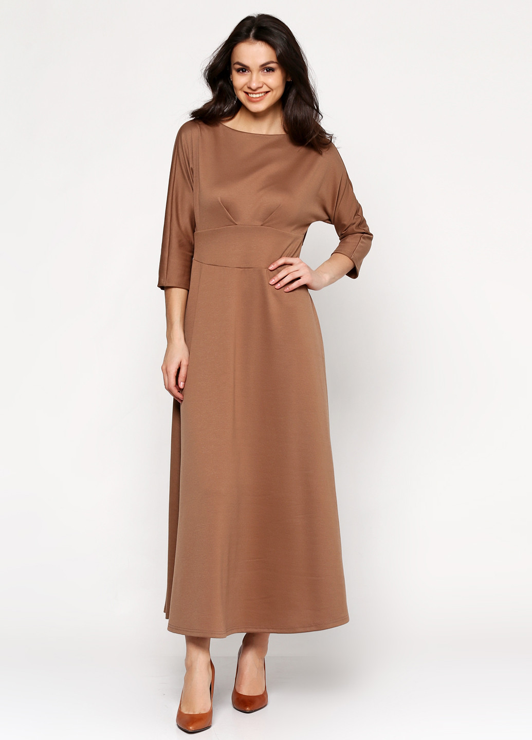 Светло-коричневое кэжуал платье Jhiva однотонное