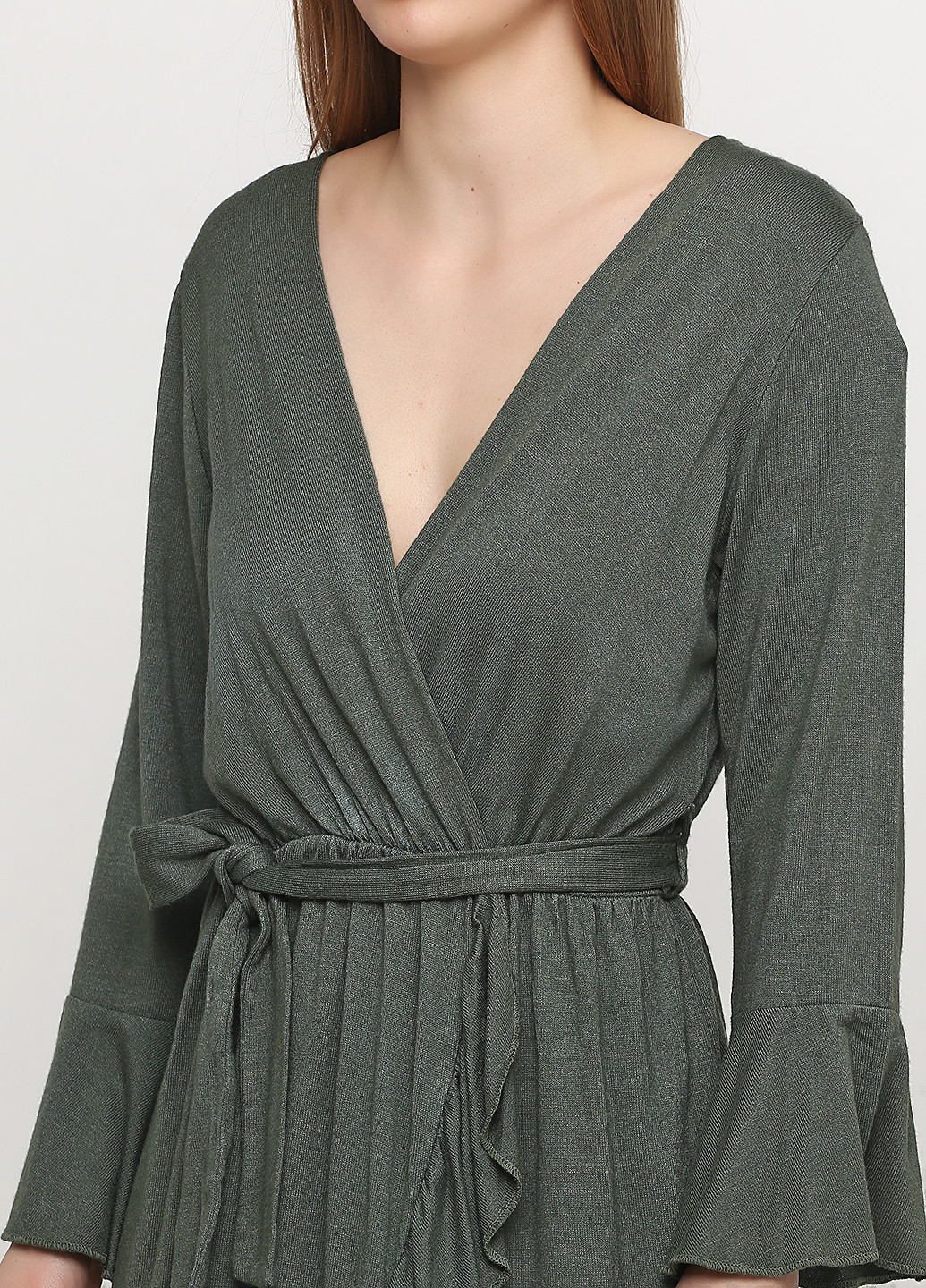 Темно-зеленое кэжуал платье на запах Made in Italy однотонное
