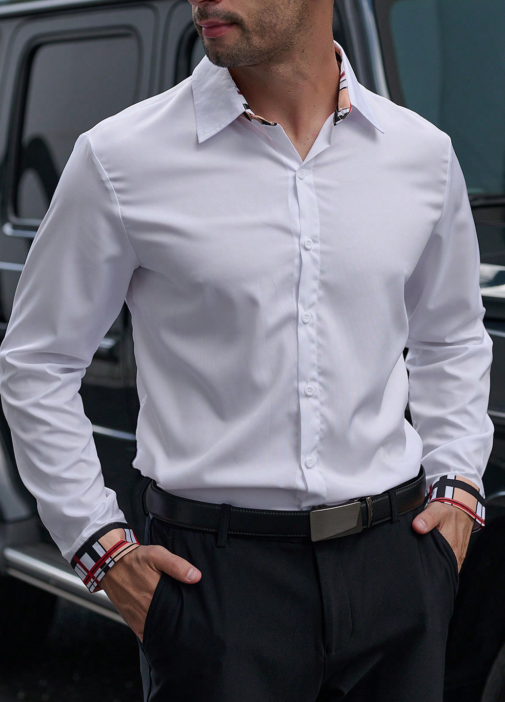 Белая классическая, кэжуал рубашка однотонная SHEIN