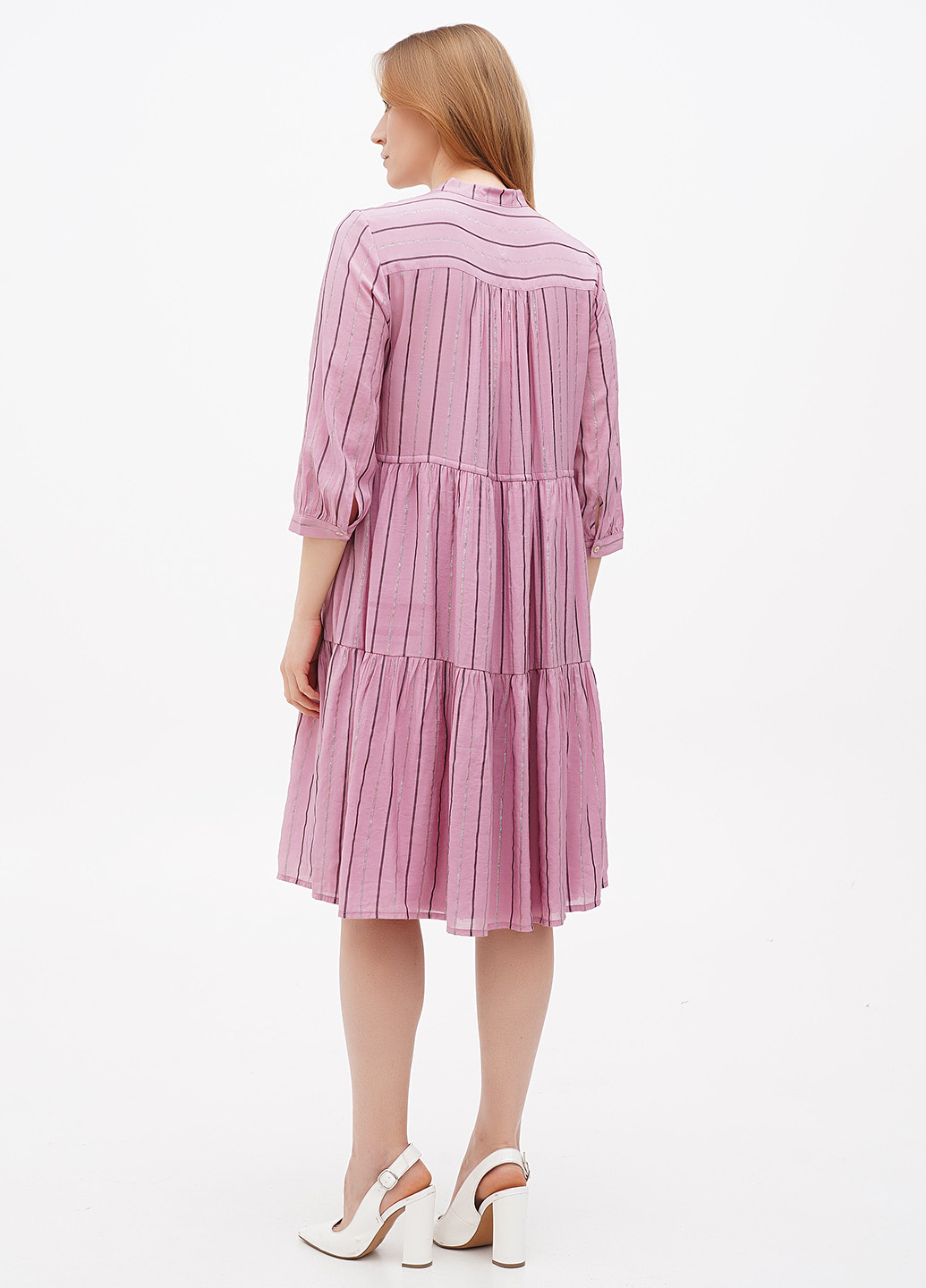 Розовое кэжуал платье рубашка S.Oliver в полоску