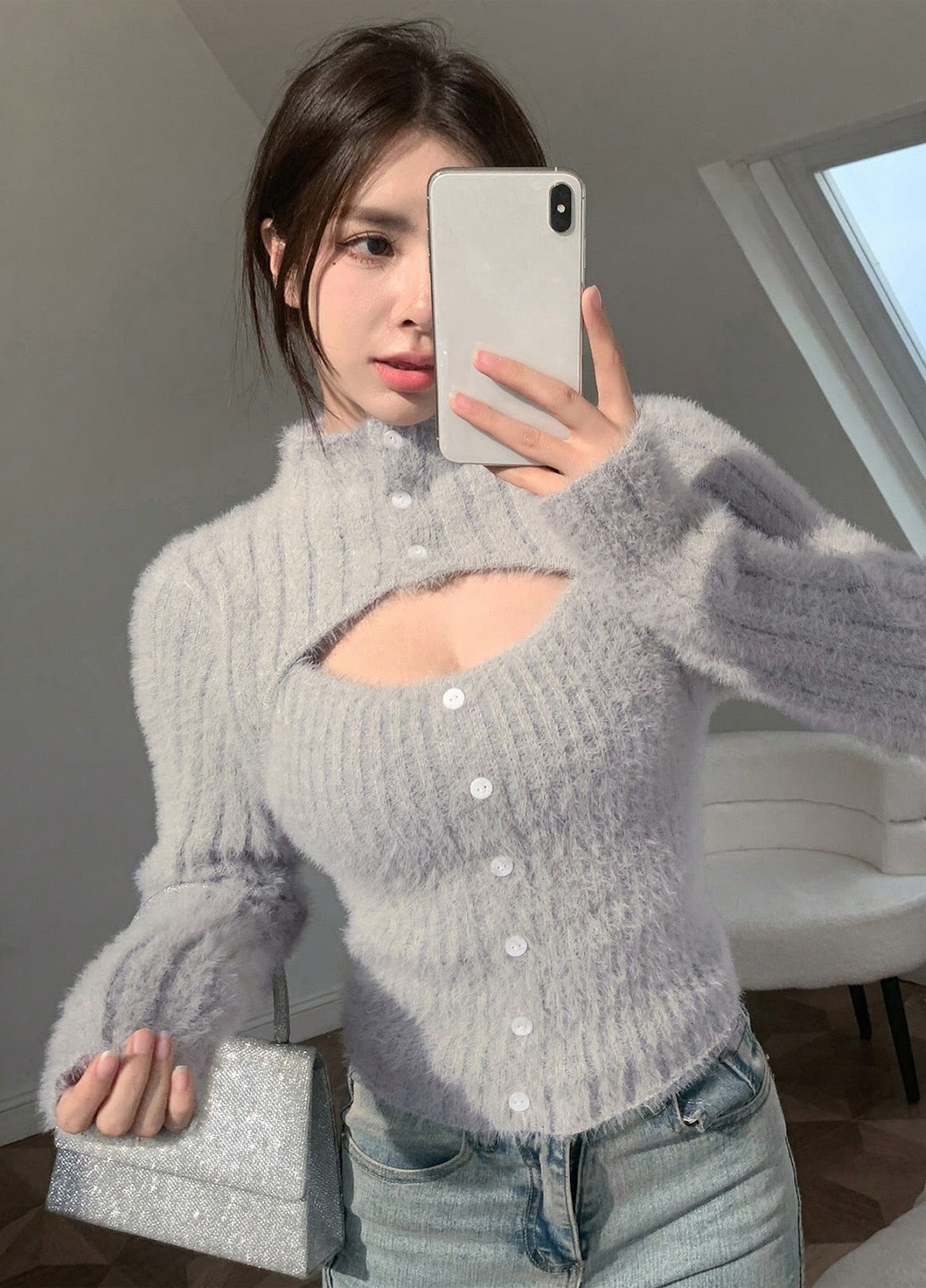 Серый демисезонный свитер SHEIN