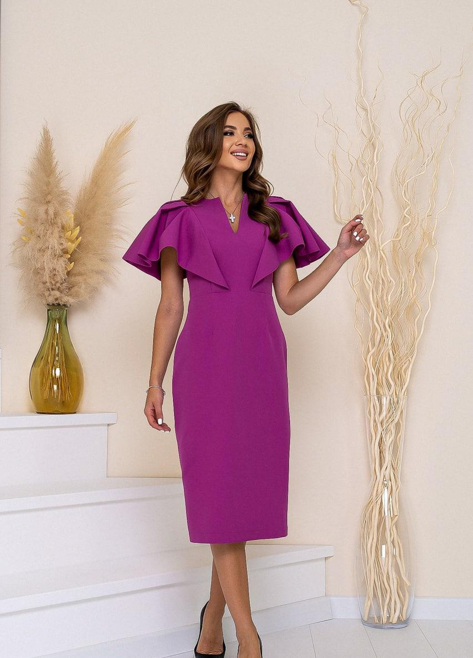 Темно-фиолетовое женское платье миди сиреневого цвета р.l 384819 New Trend