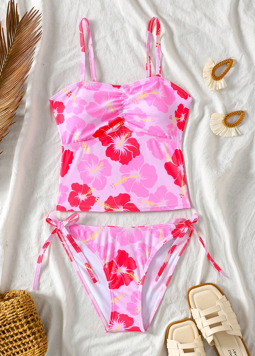 Рожевий літній купальник (ліф, трусики) танкіні, роздільний SHEIN