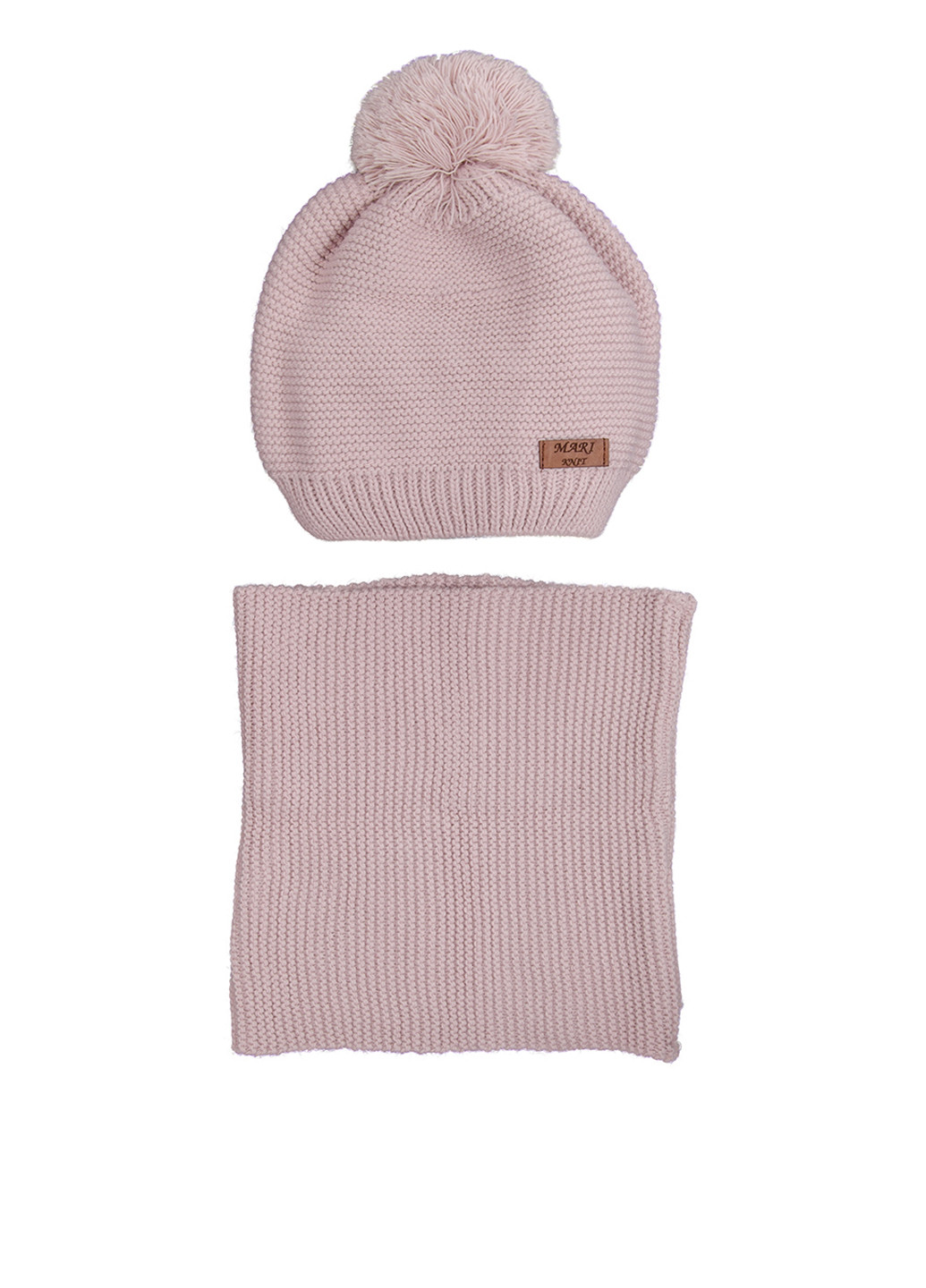Розовый демисезонный комплект (шапка, шарф-снуд) Mari-Knit