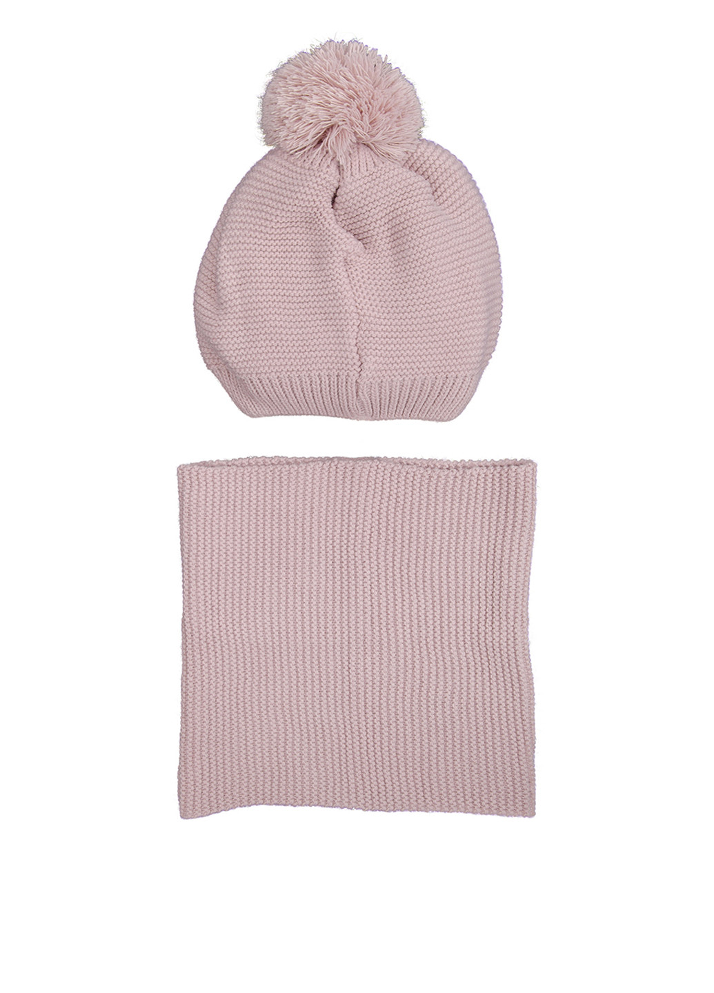 Розовый демисезонный комплект (шапка, шарф-снуд) Mari-Knit