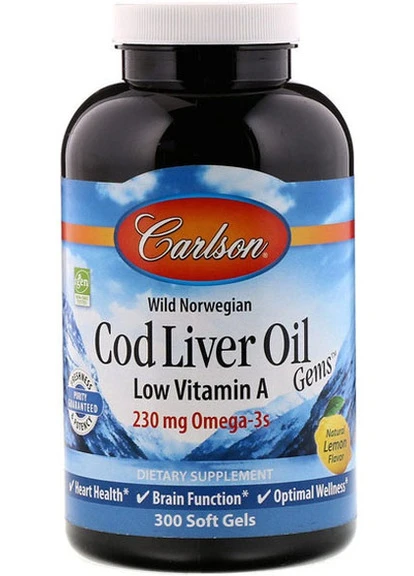Cod Liver Oil Gems Low Vitamin A 300 Soft Gels Natural Lemon Flavor CAR-01393 Carlson Labs (256380250)