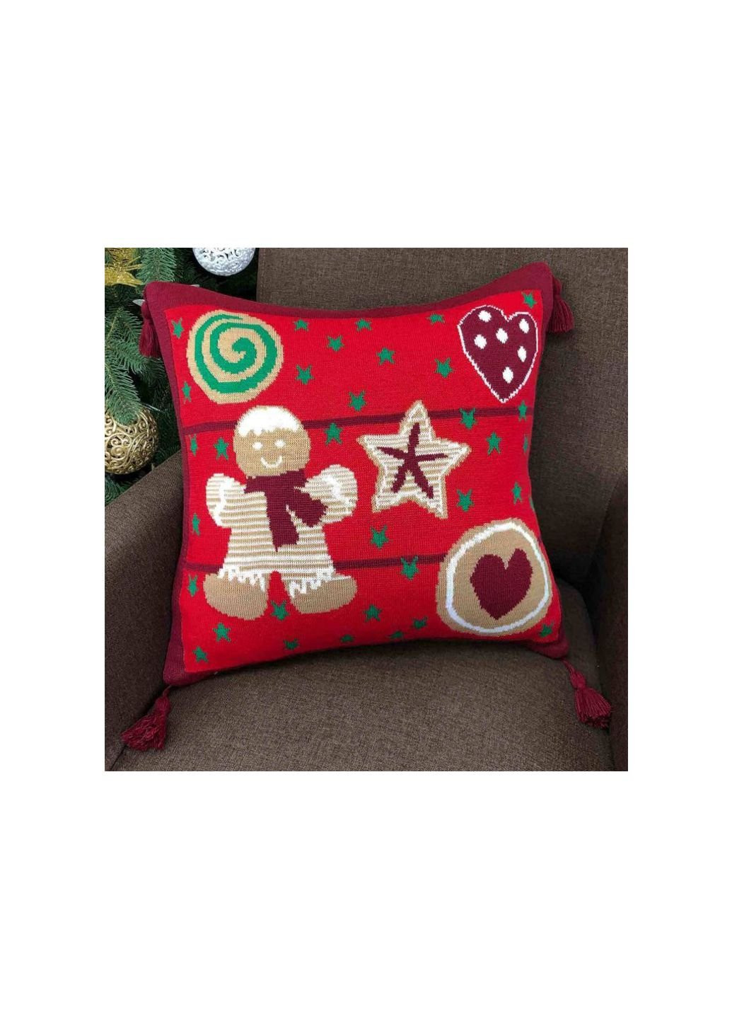 Наволочка вязаная Печенье 45х45 см Красная (23102) Прованс (254012149)