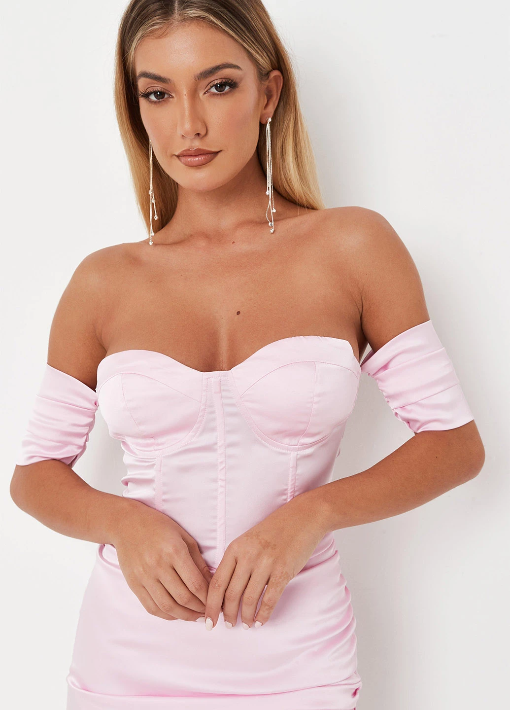 Світло-рожева кежуал сукня з корсетом, з відкритими плечима, футляр Missguided однотонна