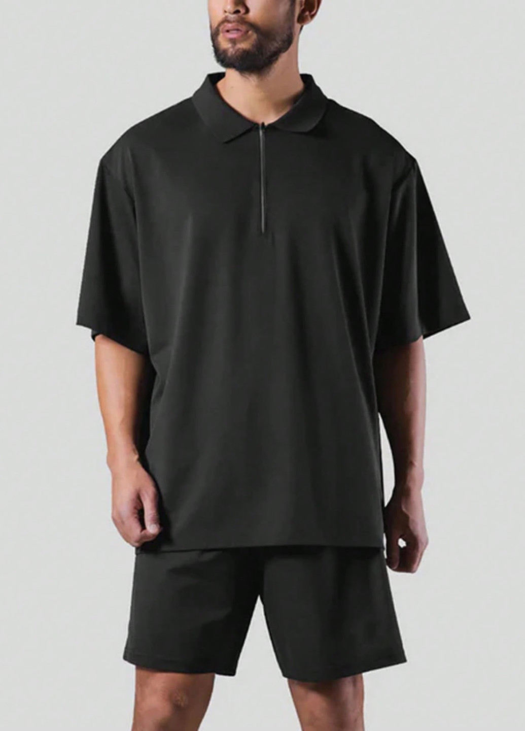 Черная футболка-поло для мужчин SHEIN однотонная