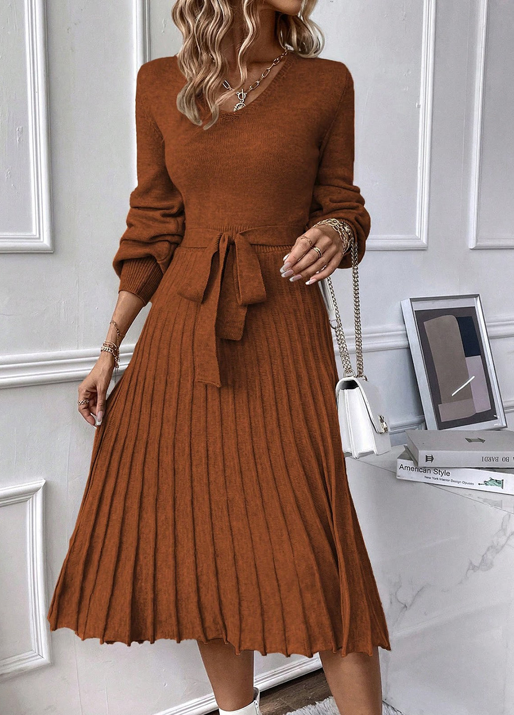 Рожево-коричнева кежуал сукня SHEIN однотонна