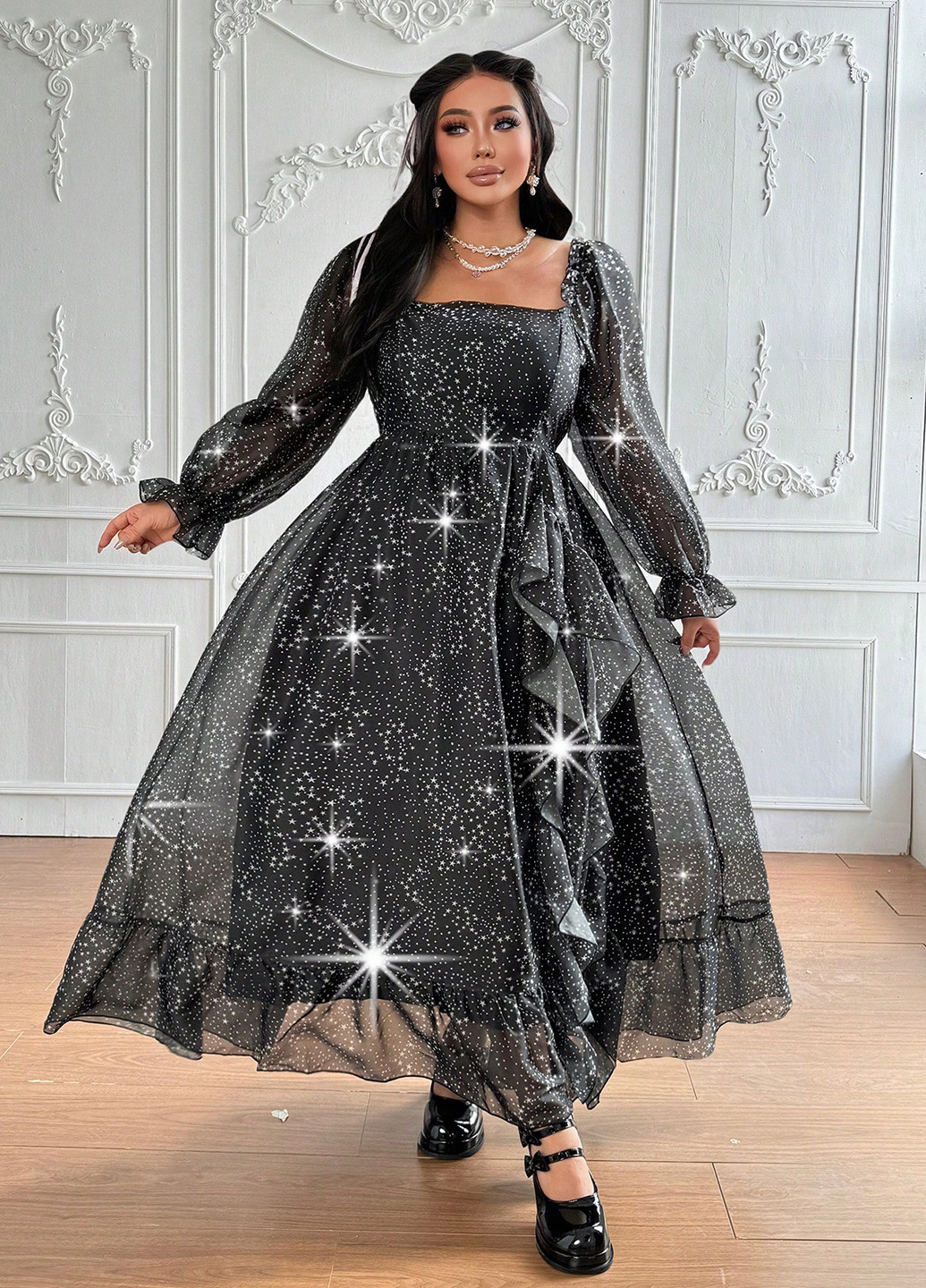 Комбінована святковий, вечірня сукня з пишною спідницею SHEIN зірки