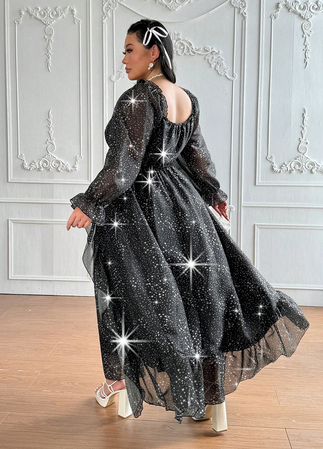 Комбінована святковий, вечірня сукня з пишною спідницею SHEIN зірки