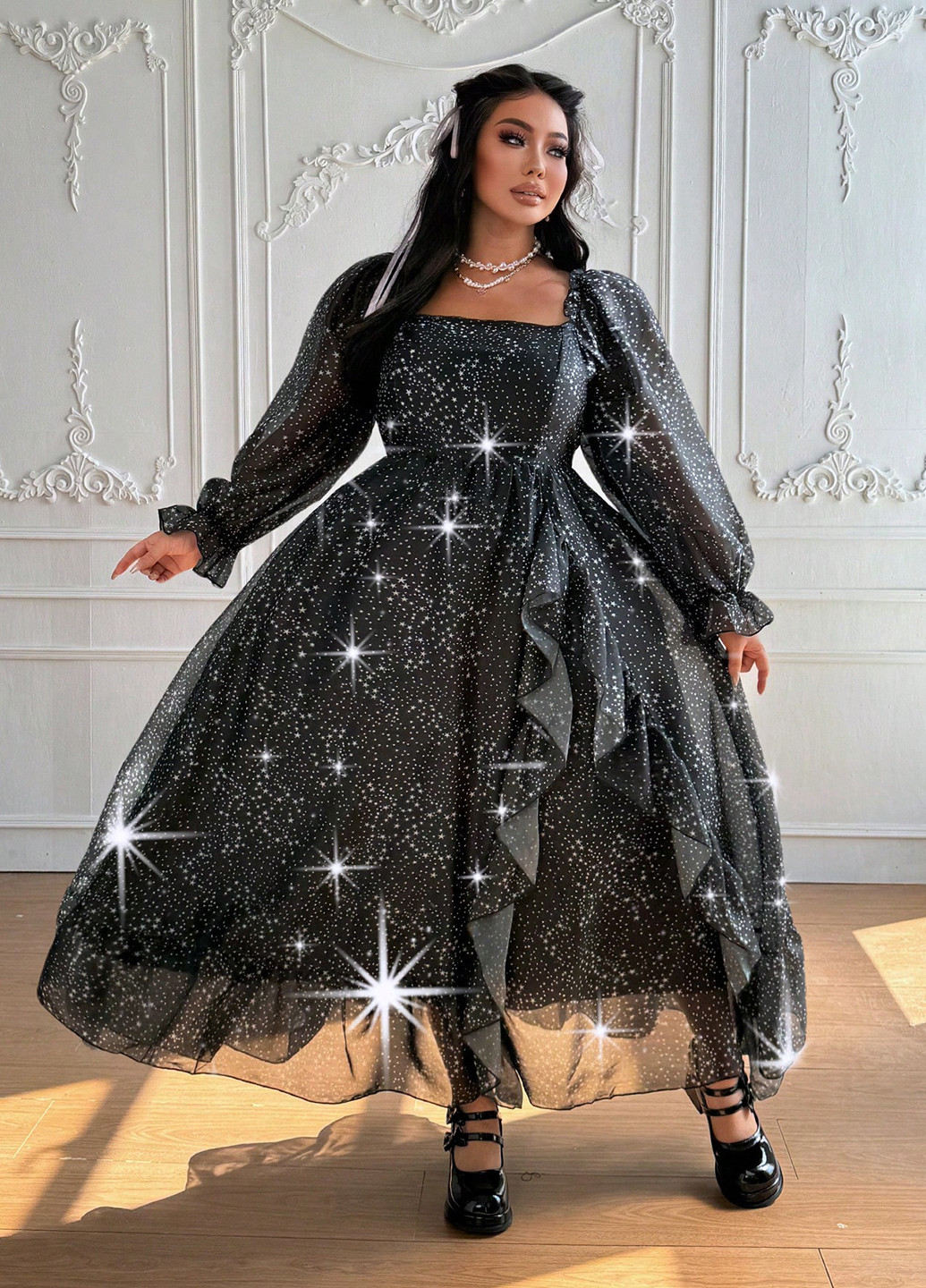 Комбінована святковий, вечірня сукня з пишною спідницею SHEIN зірки
