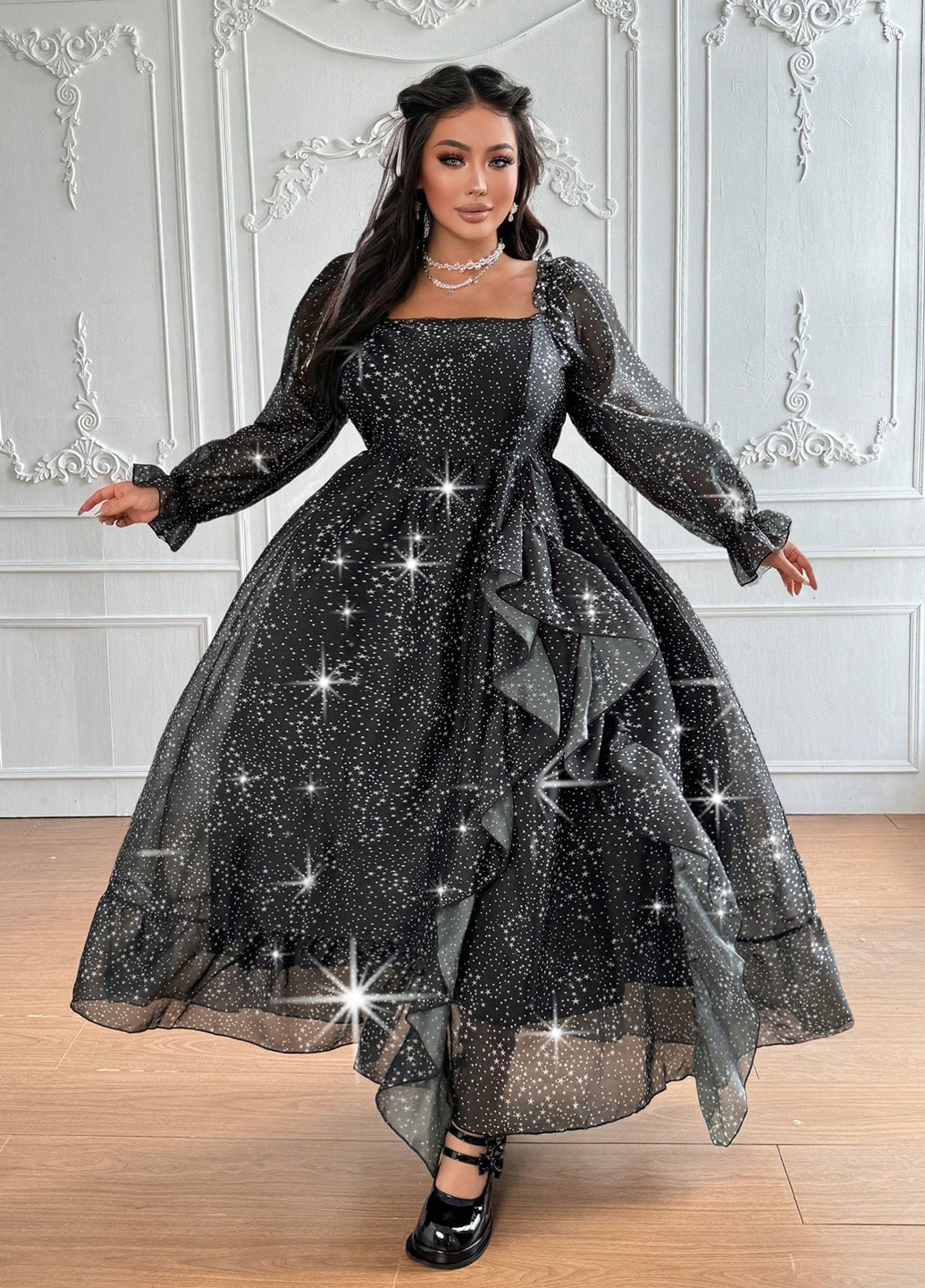 Комбінована святковий, вечірня сукня з пишною спідницею SHEIN зірки