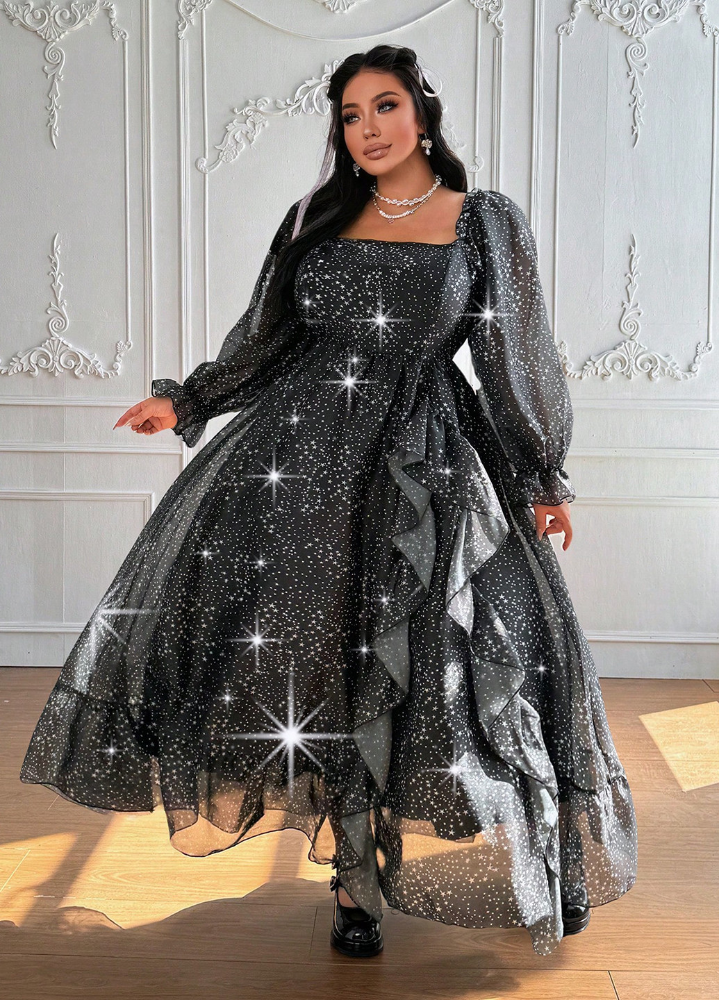Комбінована святковий, вечірня сукня з пишною спідницею SHEIN зірки