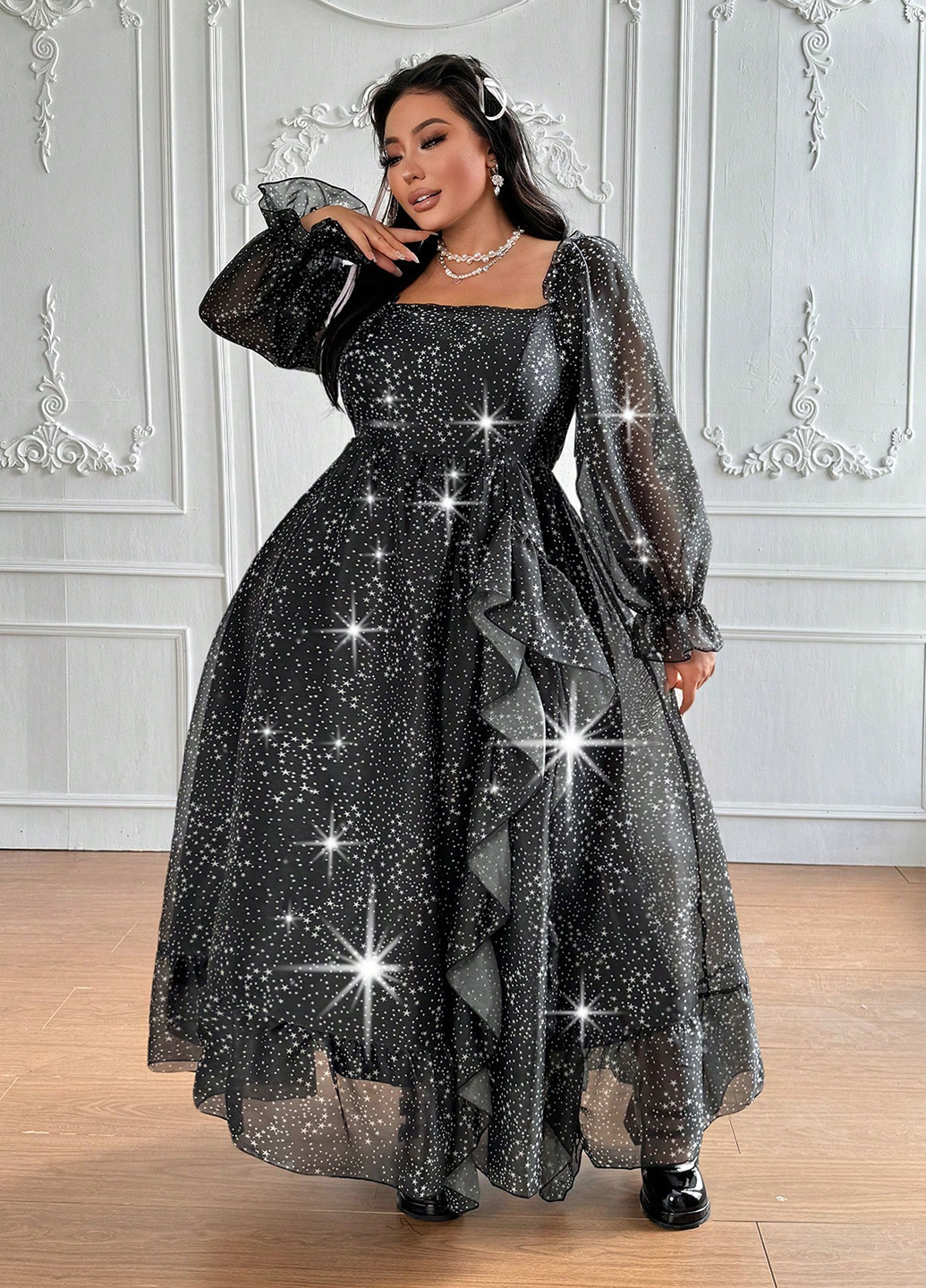Комбінована святковий, вечірня сукня з пишною спідницею SHEIN зірки