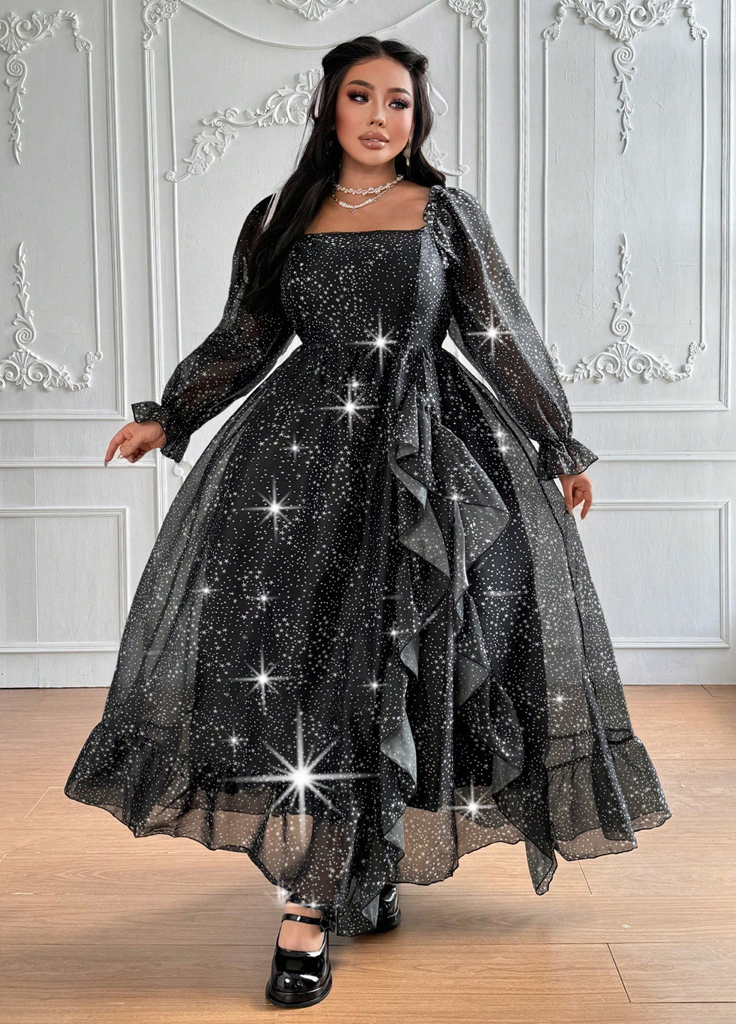 Комбінована святковий, вечірня сукня з пишною спідницею SHEIN зірки