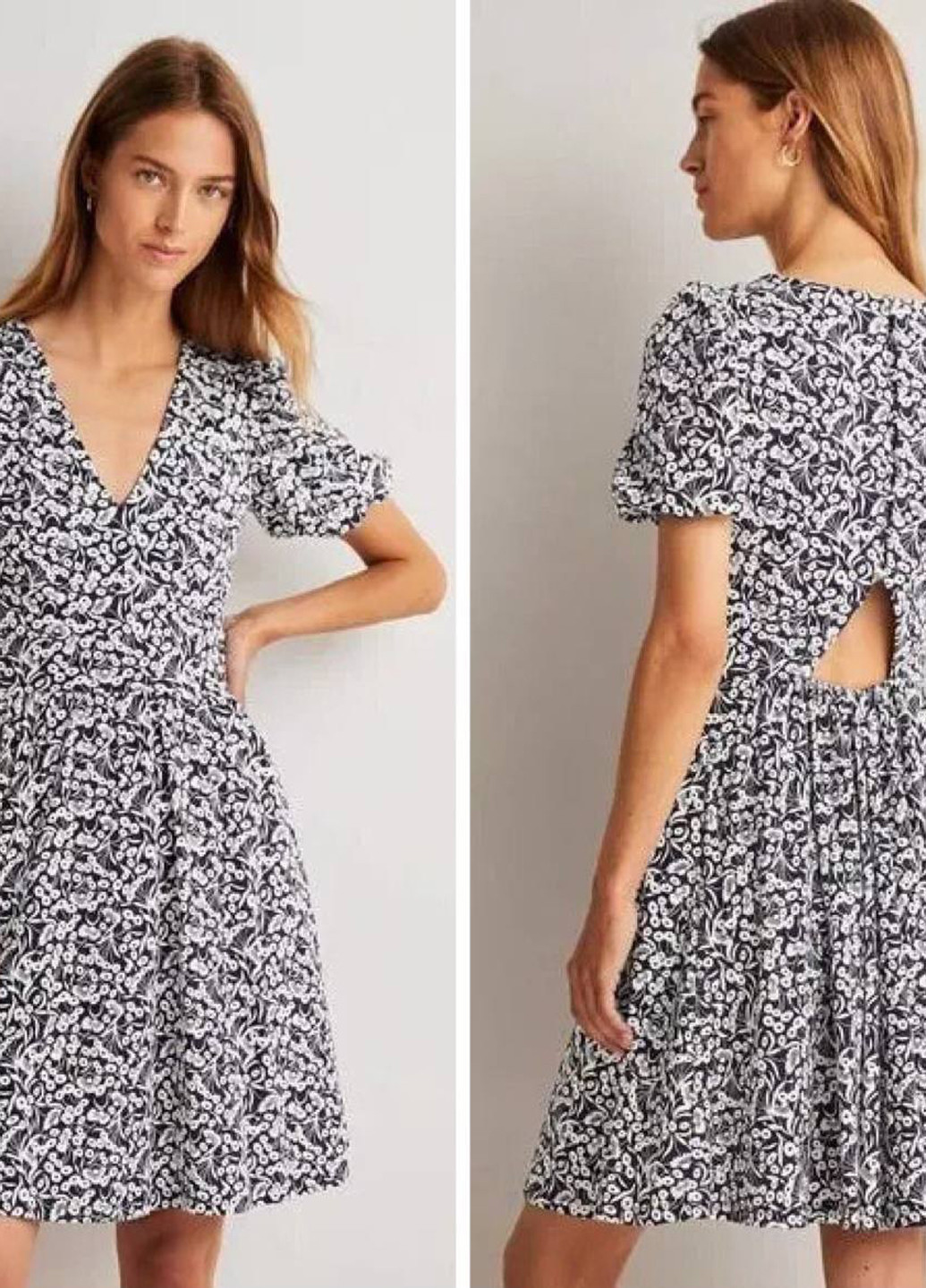 Комбинированное кэжуал платье а-силуэт Boden с цветочным принтом