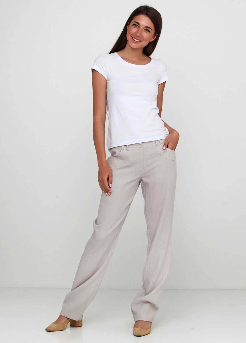 Светло-серые кэжуал летние прямые брюки Stefanie L