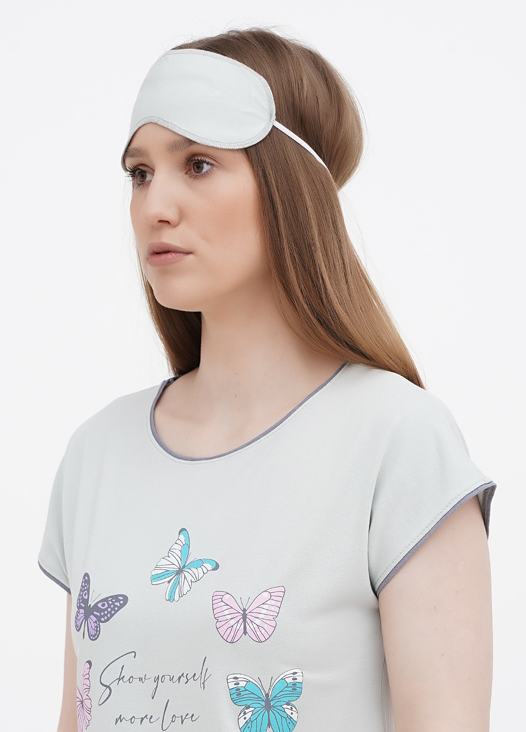 Оливковая всесезон пижама (футболка, бриджи, маска) футболка + бриджи Lucci