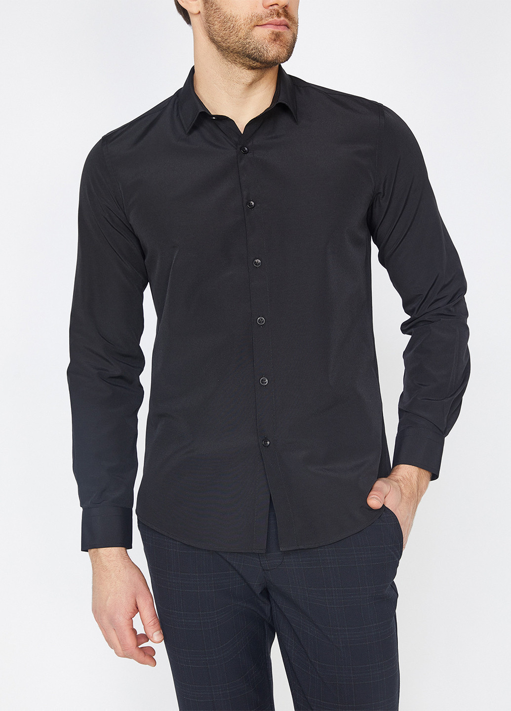 Черная классическая рубашка однотонная KOTON