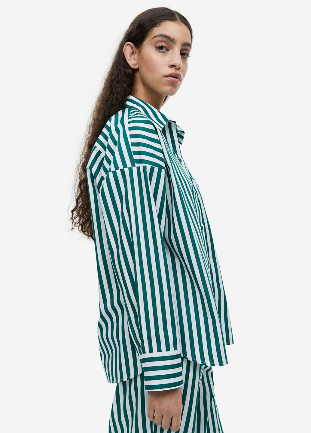 Темно-зеленая домашний рубашка в полоску H&M