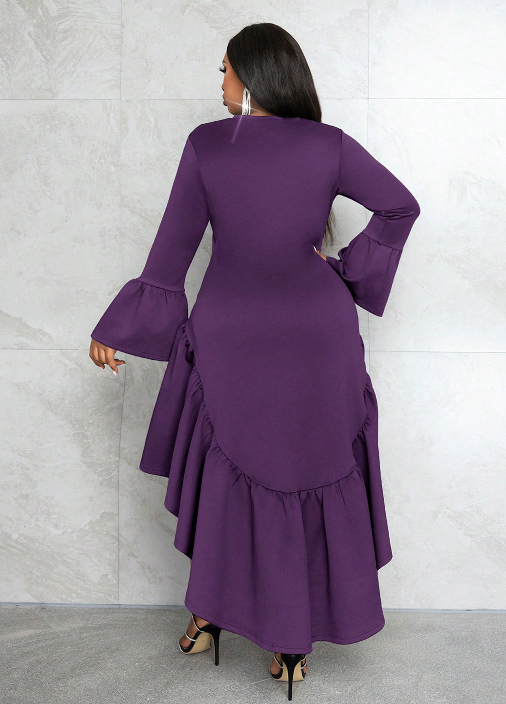 Фиолетовое вечернее платье колокол SHEIN однотонное