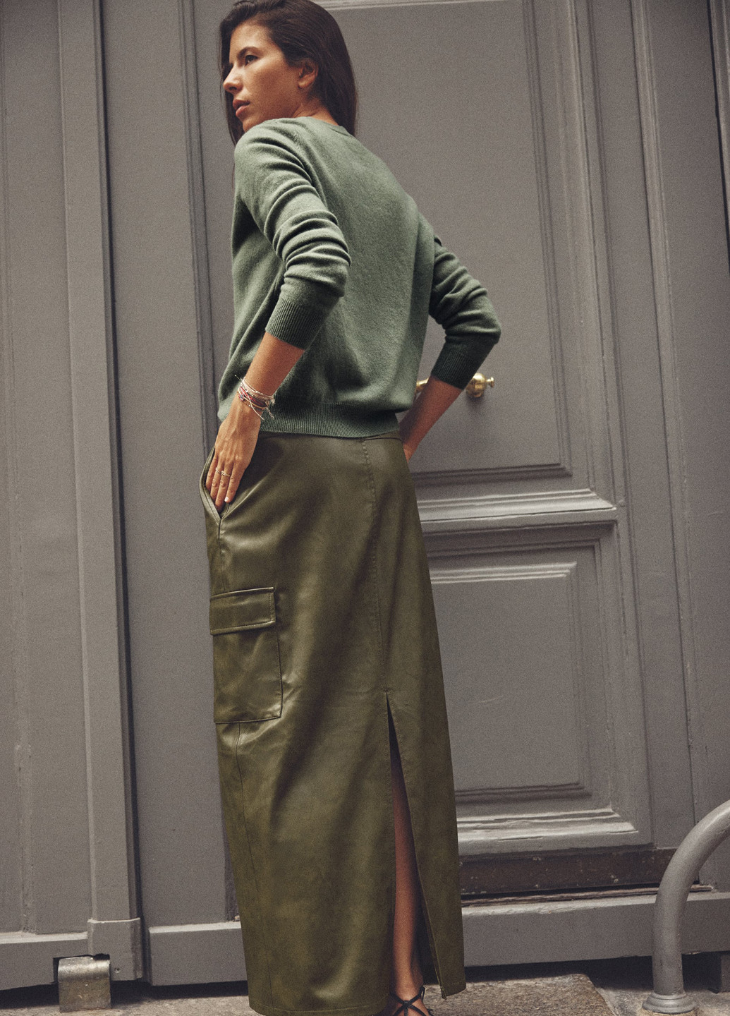 Оливковая (хаки) кэжуал однотонная юбка Zara карго