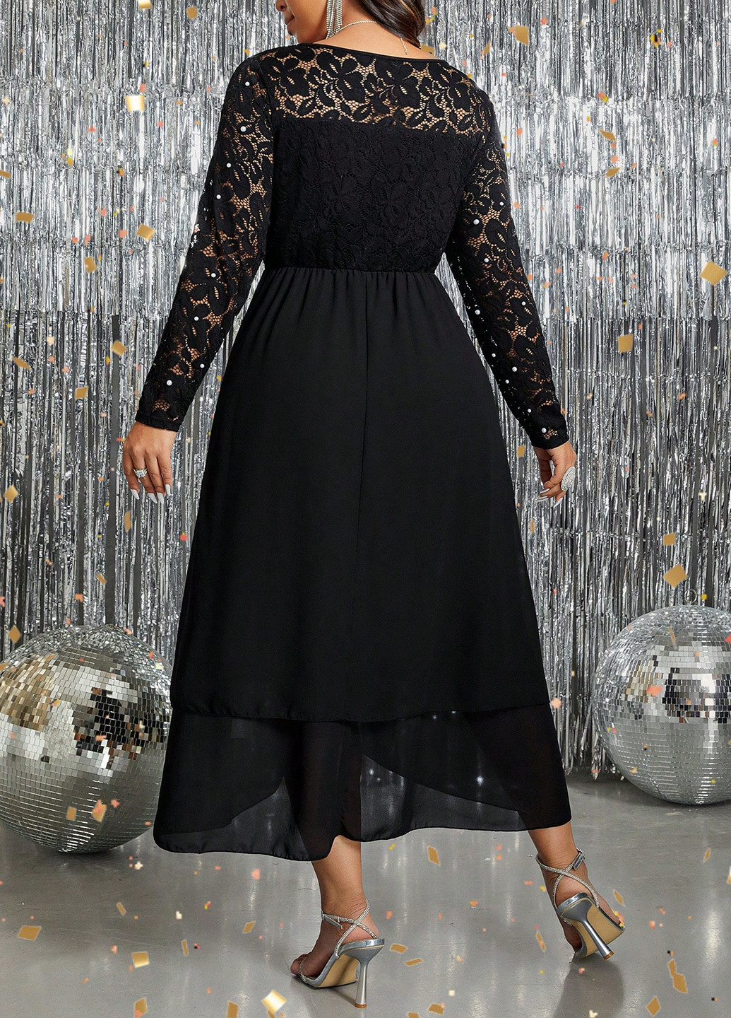 Черное вечернее платье с юбкой-солнце SHEIN однотонное