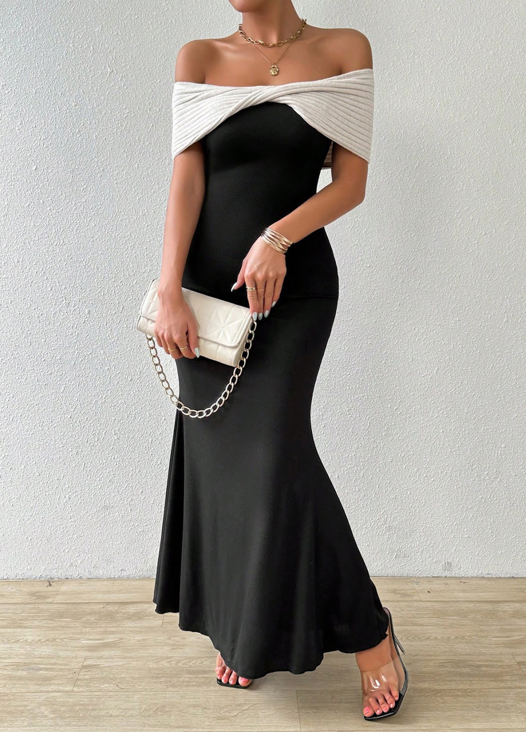 Черное вечернее платье бандо SHEIN