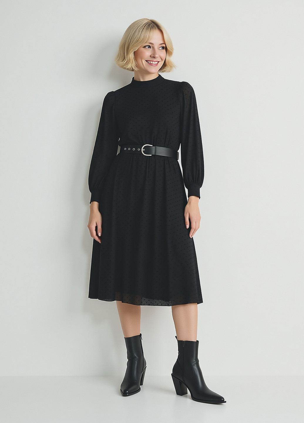 Черное кэжуал платье клеш Reserved в горошек