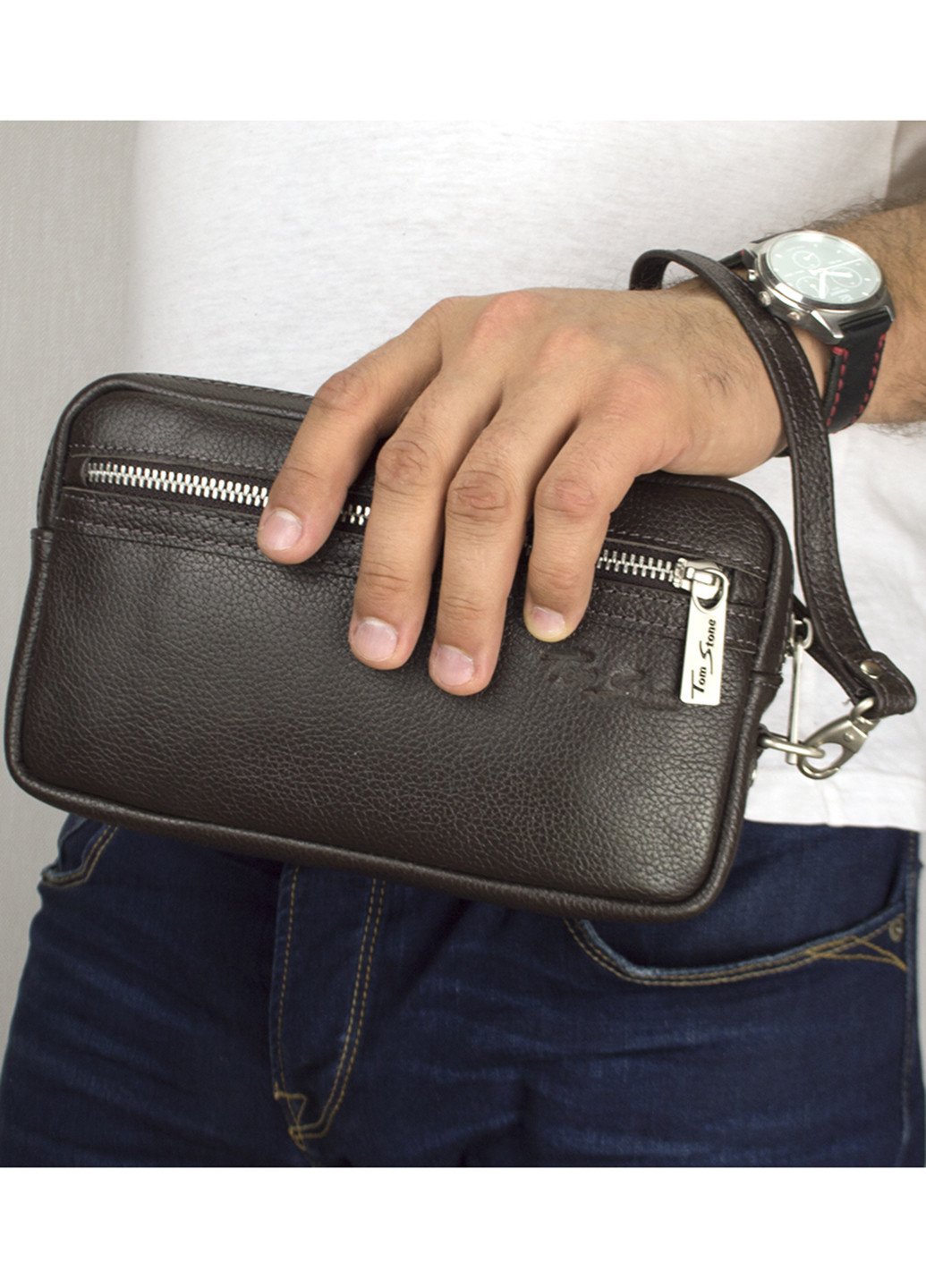 Клатч чоловічий шкіряний (барсетка) B11 коричневий Tom Stone (211195913)