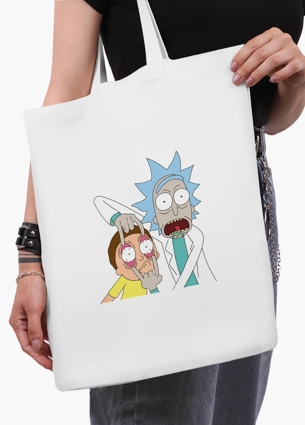 Эко сумка шоппер белая Рик и Морти (Rick and Morty) (9227-2082-WT2) Еко сумка шоппер біла 41*35 см MobiPrint (219151235)