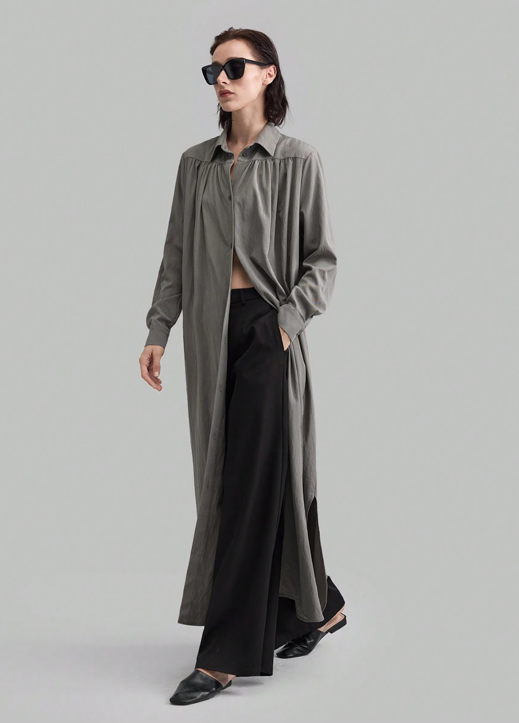 Сіра кежуал сукня сукня-сорочка SHEIN однотонна