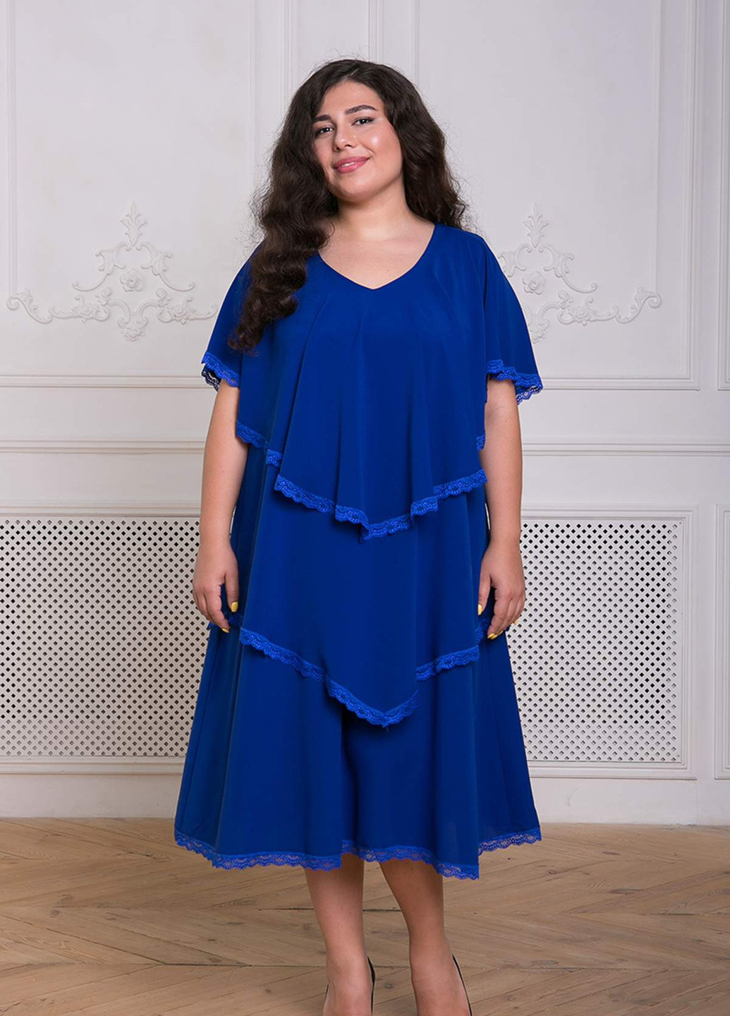 Сіро-голубий кежуал сукня з оборками девіс електрик Tatiana однотонна