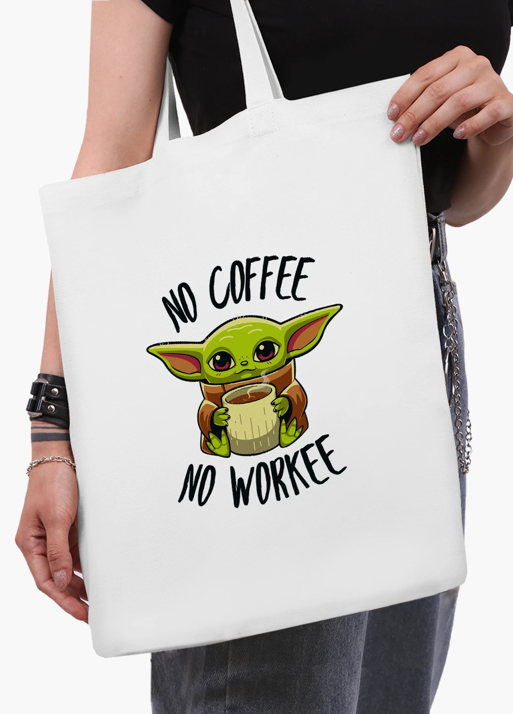 Еко сумка шоппер біла Бейбі Йода (Baby Yoda The Mandalorian) (9227-1987-WT2) Еко сумка шоппер біла 41*35 см MobiPrint (219124411)