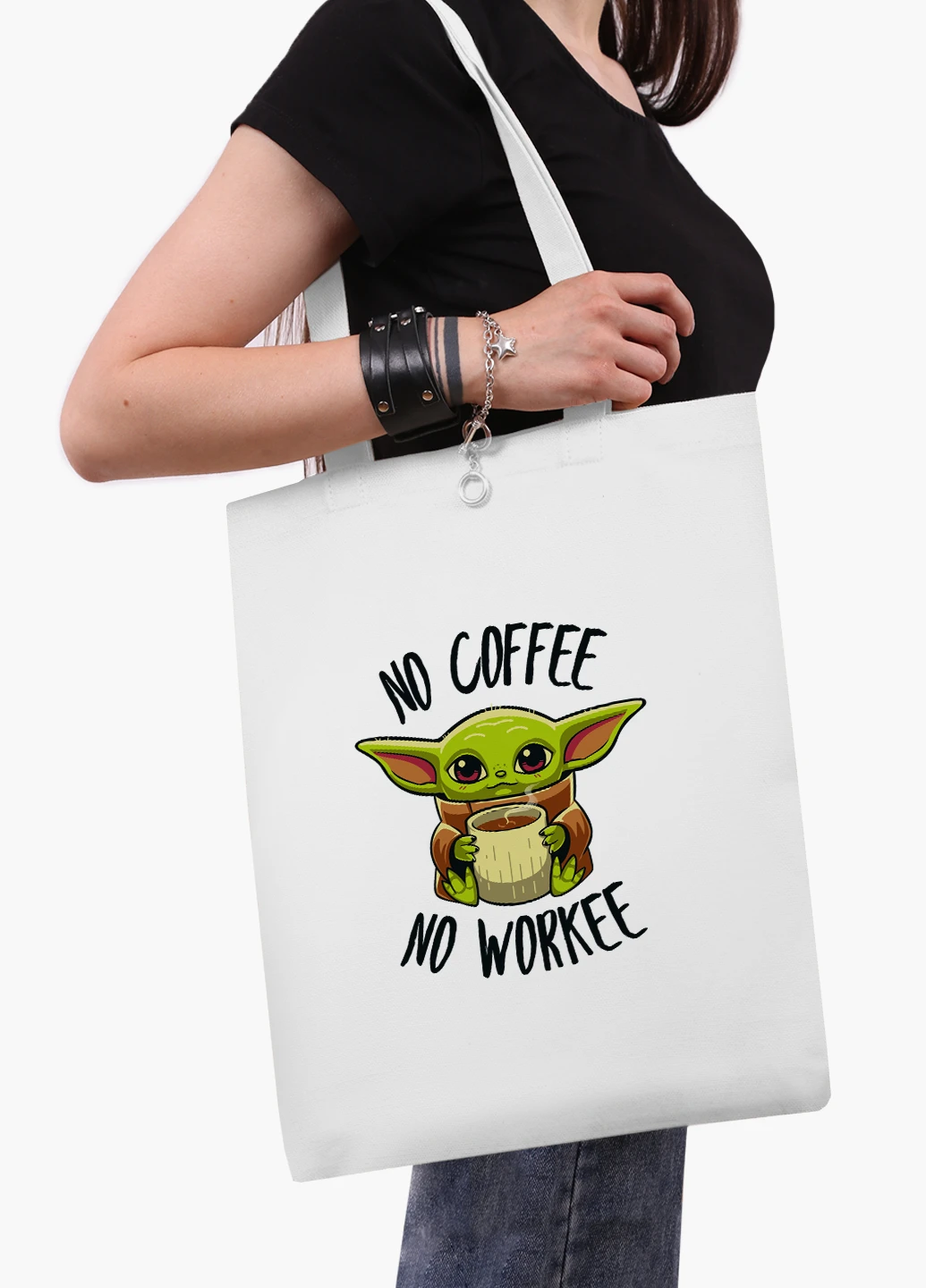 Еко сумка шоппер біла Бейбі Йода (Baby Yoda The Mandalorian) (9227-1987-WT2) Еко сумка шоппер біла 41*35 см MobiPrint (219124411)